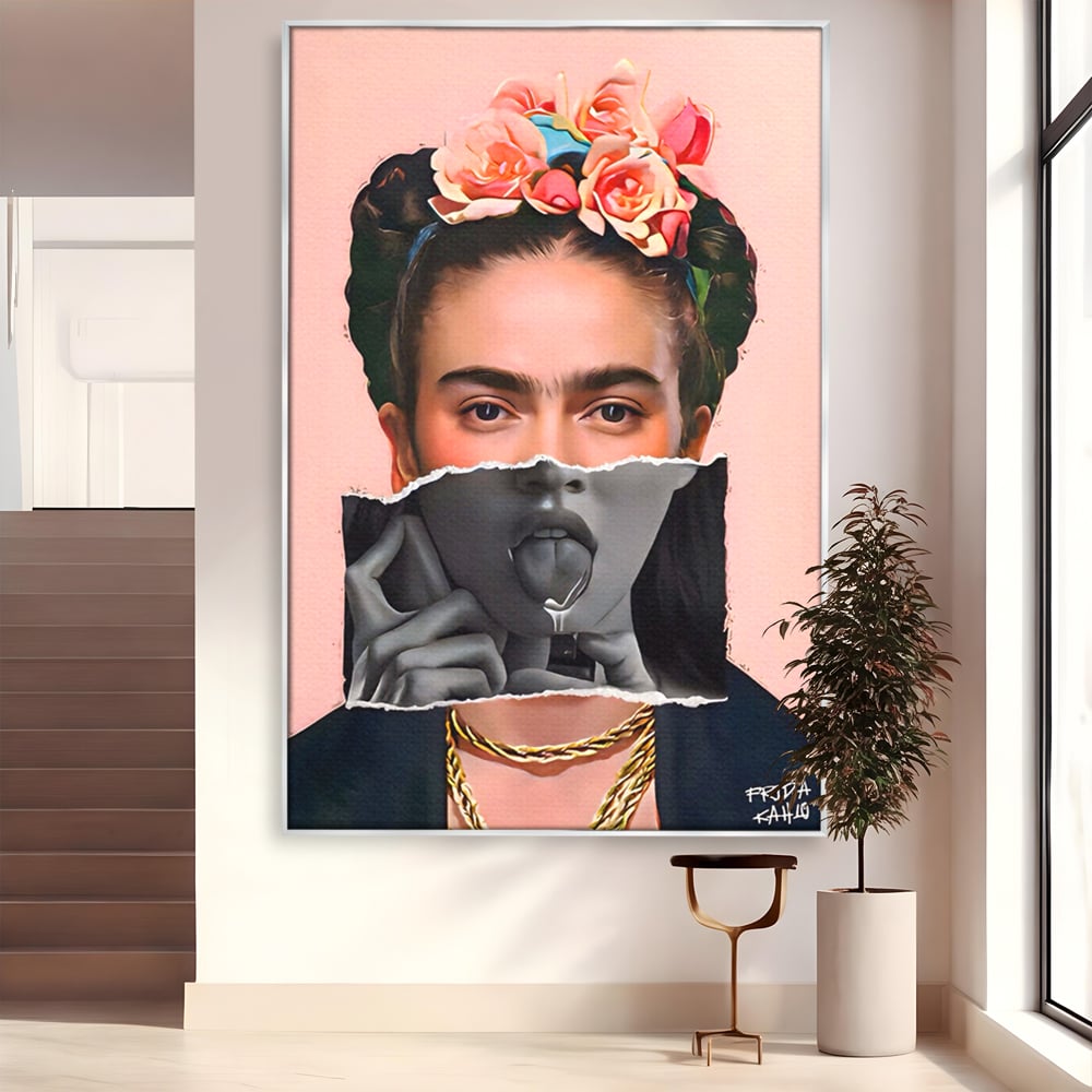 Tablou canvas cu tablou canvas cu portret collage, in rama de aluminiu argintiu